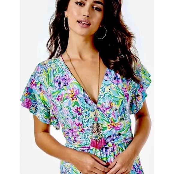 Lilly Pulitzer Jungle Rain Long Necklace (Cockatoo Pink) Tassels New with Pouch - Picture 2 of 11